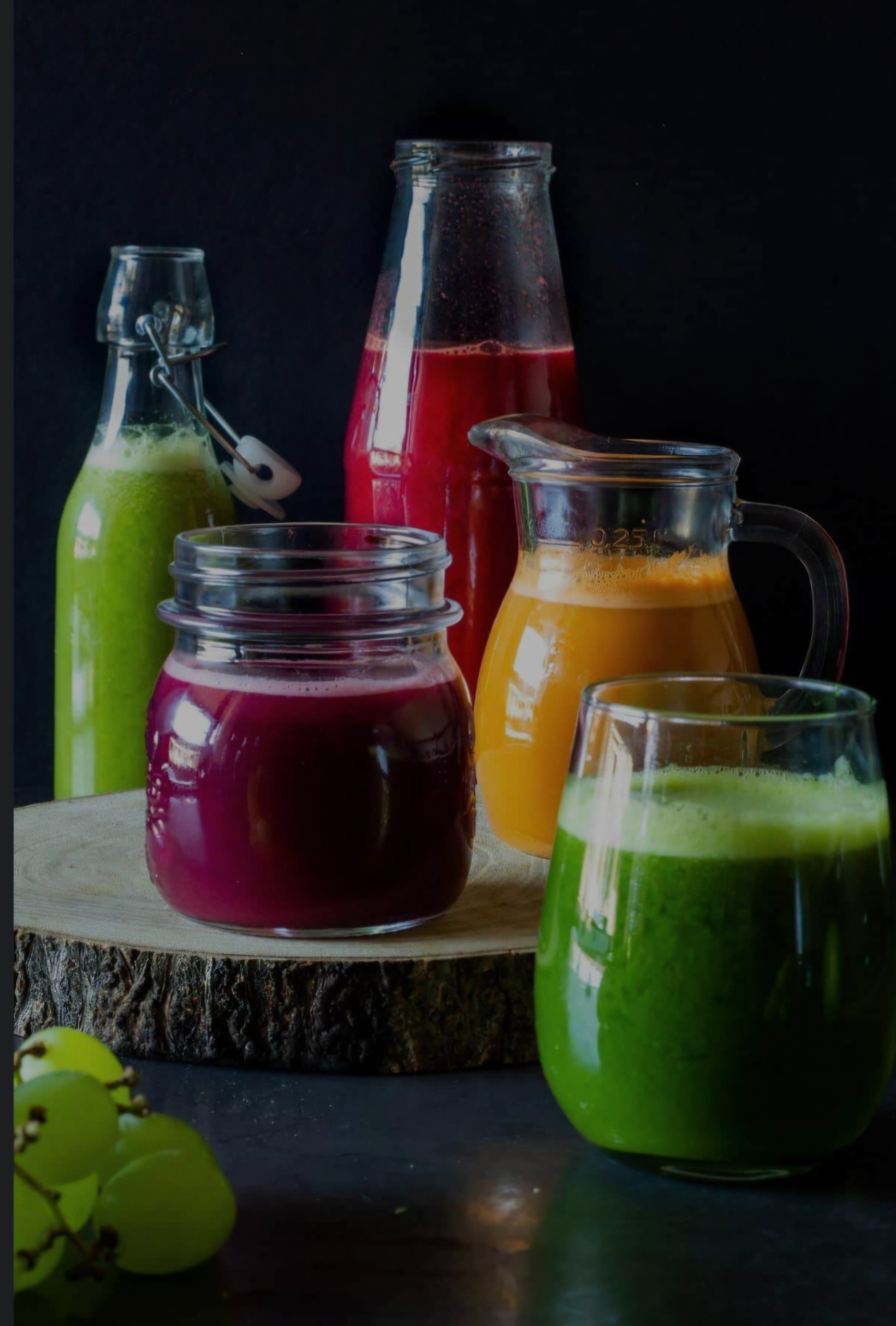 Colourful fresh juices in jars
